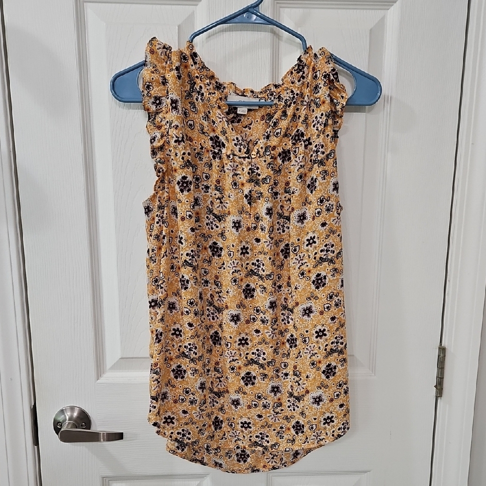 LOFT Tan Ruffled Sleeveless Blouse